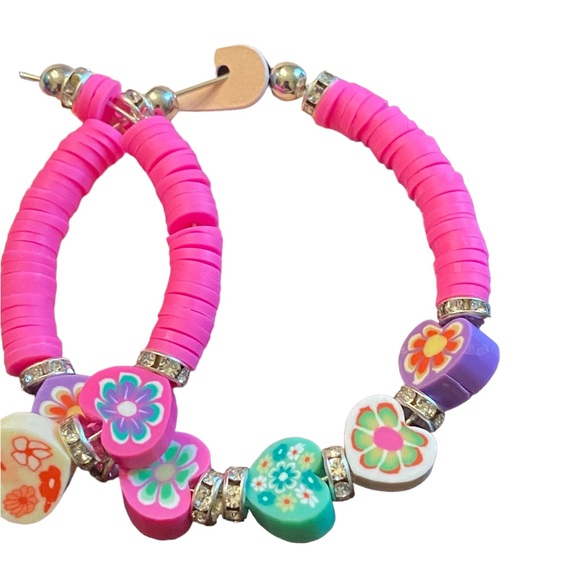 Clay Polymer Colorful Heart Hoop Earrings - Picture 4 of 4